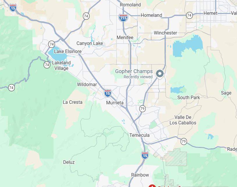 Map of Temecula Valley service area including Temecula, Murrieta, Menifee, Winchester, Lake Elsinore, and Wildomar