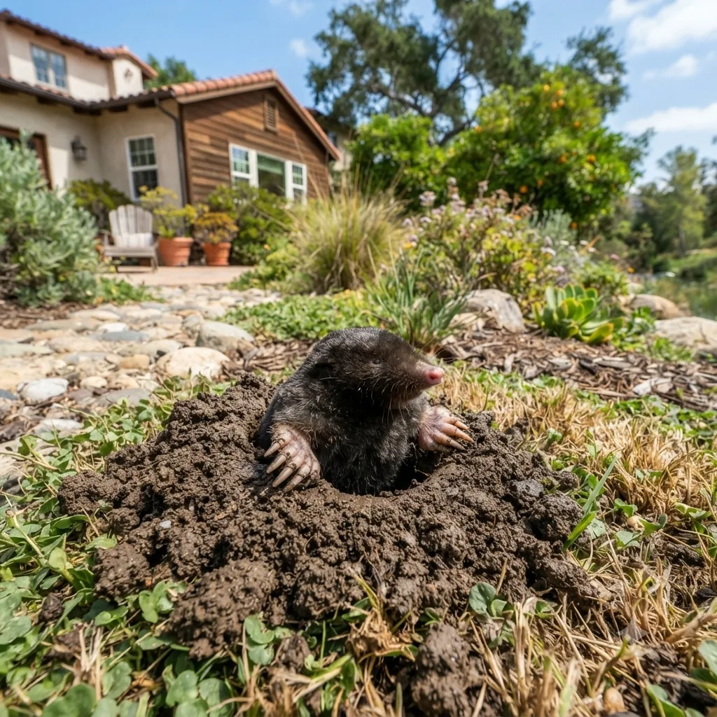 Volcano-shaped mole mound in a suburban front lawn
